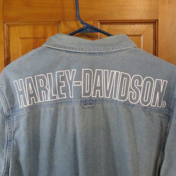 Harley Davidson Garage Men's Shirt Jean Button Long Sleeve Size Slim Large - Picture 7 of 12